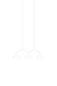 Curve 95cm Blanco Lámpas de techo De Globen Lighting - La lámpara colgante está hecha de metal lacado mate con tres pantallas e incluye dos cables textiles de 200 cm de largo y una caja de techo a juego.