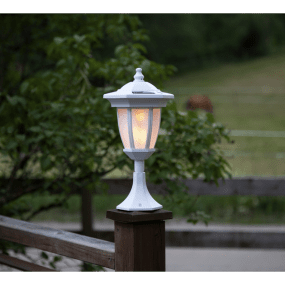 Flame Blanco lámpara solar De Star Trading - 35 cm, como decoración de suelo o luz de camino con 1 sección central de 49 cm de altura y 2 secciones centrales de 63 cm de altura.