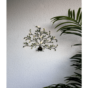 Tree of life Verde lámpara solar De Star Trading - Decoraci&oacute;n de pared solar con forma de &Aacute;rbol de la Vida met&aacute;lico con hojas verdes decorativas.