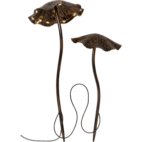 Lumini Marrón lámpara solar De Star Trading - Un peque&ntilde;o micro-LED se encuentra debajo de cada hongo y emite una c&aacute;lida luz blanca al anochecer.