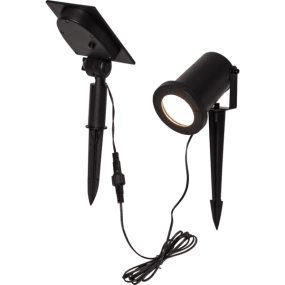 Powerspot Negro lámpara solar De Star Trading - El panel se conecta al foco mediante un cable de 2 metros, lo que permite colocarlo f&aacute;cilmente bajo la luz solar directa, necesaria para cargar las bater&iacute;as.