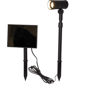 Powerspot Negro lámpara solar De Star Trading - Gracias a la estaca de tierra y al cable largo que conecta al panel solar, el foco se puede colocar fácilmente bajo la luz solar directa, necesaria para cargar las baterías.