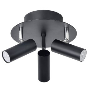Mini 3 Negro foco de techo De Oriva - Mini lámpara de techo fabricada en metal negro con detalles cromados cuenta con tres focos orientables que proporcionan una iluminación flexible y eficaz.