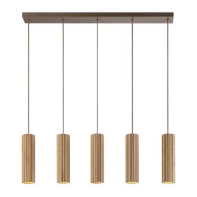 Lakewood 95cm Madera Lámpas de techo De Brilliant - Las cinco pantallas están dispuestas en fila y su altura se puede ajustar durante la instalación para adaptarla a la habitación y la ubicación deseada.