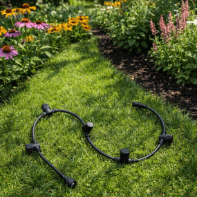 Grenkabel 1m Negro De Lightson - Cable de extensi&oacute;n de goma de un metro de longitud con cinco enchufes a lo largo del cable y uno m&aacute;s en el extremo.