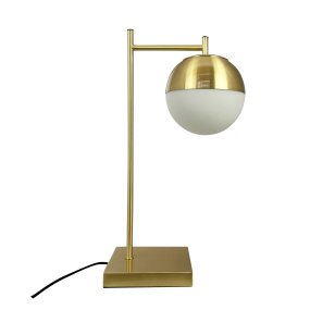 Caen 45cm Latón/blanco lámpara de mesa De Dyberg Larsen - La lámpara cuenta con un cable de tela negro de 1,6 metros de largo con un interruptor de encendido y apagado, lo que la hace elegante y funcional.