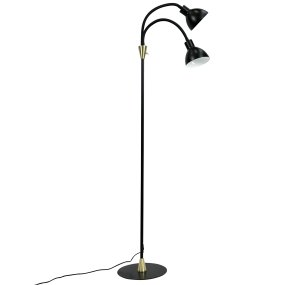 Lilje Negro lámpara de pie De Dyberg Larsen - Lily golvlampa i svart och m&auml;ssing kombinerar modern design med flexibilitet och funktionalitet.