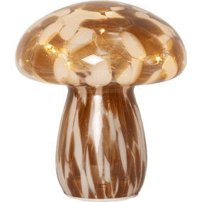 Funghi 17cm Marrón lámpara de mesa De Star Trading - Elegante decoraci&oacute;n de vidrio en forma de hongo con un hermoso patr&oacute;n marr&oacute;n y blanco, donde cada hongo tiene su propia personalidad.