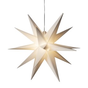 Estrella 3D Ø80 Blanco De Konstsmide - Incluye un casquillo G4, una bombilla LED G4 reemplazable, un cable de pl&aacute;stico negro de 5 metros y un transformador.