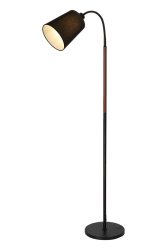 Ljusdal 1 Negro lámpara de pie De Aneta Lighting - La base de metal negro se complementa con un elegante detalle efecto nogal y una pantalla de tela negra que proporciona una luz suave y agradable.