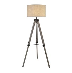 Easel Gris lámpara de pie De Searchlight - Con elegante base de trípode de madera; y una pantalla de lino suave, proporciona una luz cálida y agradable que crea un ambiente acogedor en cualquier estancia.