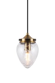 Juni Ø10 Latón antiguo/transparente lámpara de ventana De Globen Lighting - La lámpara cuenta con un cable textil de 350 cm con interruptor y enchufe.