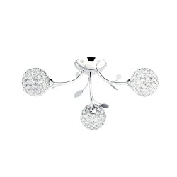 Bellis Ø54 Cromo plafón De Searchlight - La lámpara de techo Bellis II en cromo con tres fuentes de luz y pantallas de cristal transparente, así como decoración de hojas, deja una impresión elegante en el dormitorio, el salón, el comedor o la cocina.