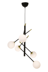 Akrobat 58cm Negro Lámpas de techo De Aneta Lighting - L&aacute;mpara de techo Acrobat en metal lacado en negro con detalles en lat&oacute;n mate y 5 tulipas de cristal blanco opal.