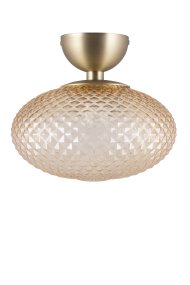 Jackson Ø28 Ámbar plafón De Globen Lighting - La atmosférica lámpara de techo Jackson te transporta a la década de 1970 con su pantalla de vidrio ámbar prensado, típica de la época.