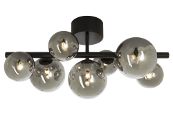 Molekyl 58cm Gris humo plafón De Aneta Lighting - Lámpara de techo de moda Molekyl fabricada en metal negro con 7 pantallas de cristal ahumado de diferentes tamaños regulables a&aring; un poste de 58 cm de largo.