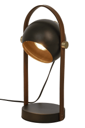 Bow 38cm Negro lámpara de mesa De Aneta Lighting - Lámpara de mesa Bow en metal lacado negro con detalles en latón mate y piel marrón.