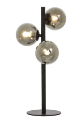 Molekyl 46cm Gris humo lámpara de mesa De Aneta Lighting - L&aacute;mpara de mesa Molekyl con base de metal negro y 3 pantallas de cristal ahumado.