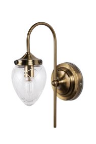 Juni 24cm Latón antiguo/transparente lámpara de baño De Globen Lighting - La lámpara es perfecta para baños y cocinas y tiene clasificación IP44.