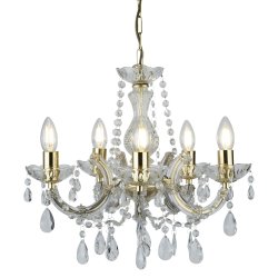 Marie Therese Ø48 Latón Lámpas de techo De Searchlight - La espectacular y brillante lámpara de araña Marie-Thérèse con 5 luces y marco de latón pulido tiene un estilo aristocrático que añade una atmósfera teatral a los espacios grandes.