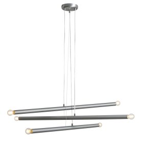 Tubo 6 100cm Acero Lámpas de techo De Artera - Est&aacute; compuesta por tres tubos met&aacute;licos delgados con un elegante acabado en acero, dispuestos a diferentes alturas y &aacute;ngulos para crear un aspecto din&aacute;mico y ligero.
