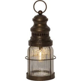 Aina Bronce De Star Trading - Una linterna clásica y elegante de metal y vidrio que emite una luz blanca cálida y acogedora.