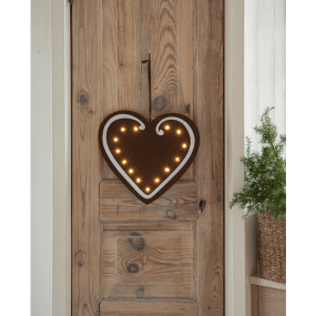 Merry Marrón De Star Trading - Acogedora decoraci&oacute;n navide&ntilde;a con forma de coraz&oacute;n de jengibre hecha de fieltro.