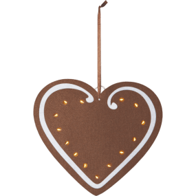 Merry Marrón De Star Trading - Acogedora decoraci&oacute;n navide&ntilde;a con forma de coraz&oacute;n de jengibre hecha de fieltro.