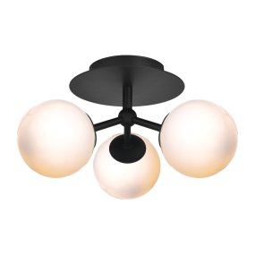 Atom Ø26 Negro plafón De Halo Design - Las tres cúpulas de cristal opalino garantizan una agradable distribución de la luz en la estancia.