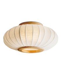 Balloon Ø40 Blanco cremoso plafón De Halo Design - Su pantalla redondeada y ligeramente aplanada, confeccionada en un tejido blanco cremoso similar al lino, se complementa con elementos decorativos de madera maciza, aportando un aspecto cálido y armonioso.