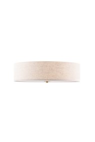 Noah Ø50 Beige plafón De Globen Lighting - Presenta detalles de lat&oacute;n pulido, una tela con estampado vibrante y un protector antideslumbrante blanco en la parte inferior para crear una luz agradable.