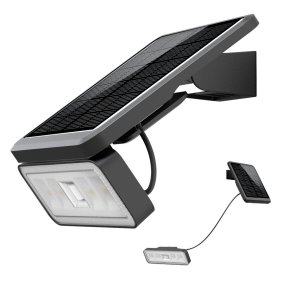 Foco a batería con sensor Negro De Designlight - Al detectar movimiento, la luz se ilumina durante 18 segundos al 100 % de brillo (1000 lm) y luego se enciende con un brillo base de aproximadamente 30&ndash;50 lm.