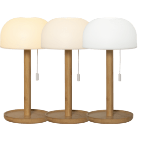 Tara 28cm Madera portátil De Star Trading - La base de la l&aacute;mpara es de bamb&uacute; y la pantalla blanca es de pl&aacute;stico.