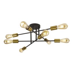 Armstrong Ø64 Arena negra De Searchlight - La l&aacute;mpara de techo Armstrong con ocho puntos de luz combina un dise&ntilde;o moderno e industrial que se adapta tanto a interiores contempor&aacute;neos como tradicionales.