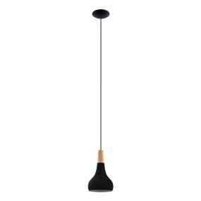Sabinar Ø18 Negro Lámpas de techo De Eglo - La pantalla negra combinada con detalles de madera crea un aspecto elegante y nórdico que encaja perfectamente en la cocina, la mesa del comedor o como foco decorativo.