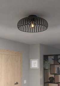 Mogano Ø43 Negro De Eglo - La fuente de luz expuesta crea un fascinante juego de sombras cuando se enciende la lámpara y le da a la habitación una dimensión adicional.