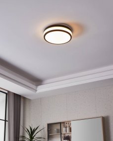 Led Palermo Ø30 Negro lámpara de baño De Eglo - El borde negro le da a la lámpara de techo un aspecto elegante y sobrio al tiempo que ayuda a distribuir una luz uniforme y agradable por toda la habitación.
