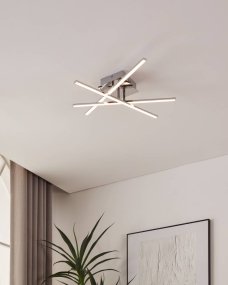 Lasana 50cm Cromo plafón De Eglo - Esta lámpara de techo tiene un diseño moderno y futurista con brazos LED entrecruzados en un acabado metálico brillante.