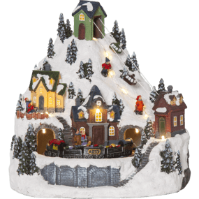 Alpville 25cm Multicolor De Star Trading - Preciosa decoraci&oacute;n navide&ntilde;a con forma de paisaje invernal con un telef&eacute;rico, esquiadores y una estaci&oacute;n con un tren giratorio.