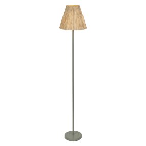 Raffia Naturaleza lámpara de pie De Ledvance - La pantalla de palma de rafia combinada con el metal verde le da a la estancia un ambiente cálido y natural.