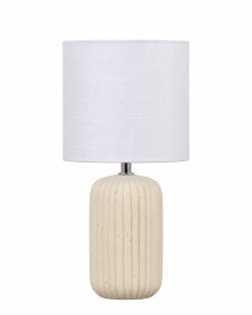 Palizzo 33cm Beige lámpara de mesa De Nordic Lighting - La l&aacute;mpara de mesa Palizzo presenta una base de cer&aacute;mica beige con elegantes nervaduras verticales y una pantalla de lino blanco.