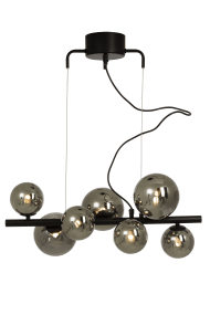 Molekyl 58cm Gris humo Lámpas de techo De Aneta Lighting - Moderna y elegante lámpara de techo de MOLEKYL fabricada en metal lacado en negro con 7 pantallas de cristal ahumado en dos colores.