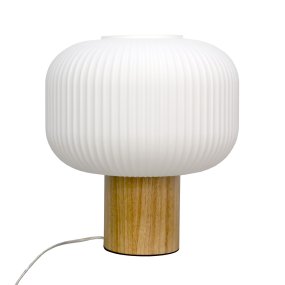 Ekerum 34cm Blanco lámpara de mesa De Nordic Lighting - Su base de madera le confiere un aspecto c&aacute;lido y s&oacute;lido, mientras que la pantalla de cristal blanco acanalado proporciona una luz agradable y tenue.