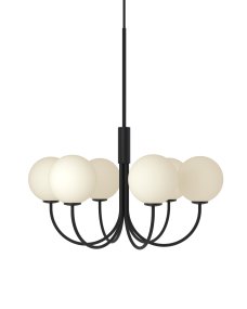 Ballon Ø60 Negro De Herstal - Las esferas flotantes de vidrio opalino crean una luz suave y difusa, mientras que el marco negro gr&aacute;fico aporta equilibrio y presencia.