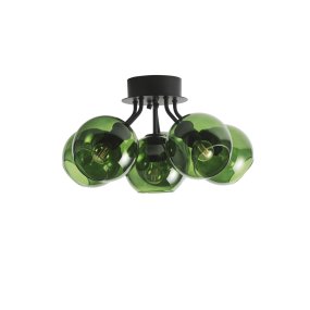 Tage Ø50 Verde plafón De CO Bankeryd - La estructura negra armoniza a la perfecci&oacute;n con las seis pantallas de cristal tintado en verde, otorg&aacute;ndole un aspecto distintivo y elegante.