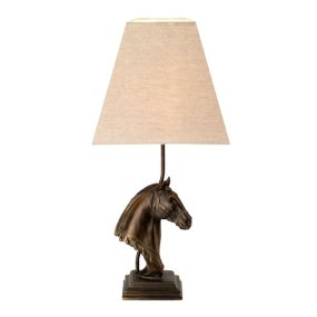 Eclipse 38cm Bronce lámpara de mesa De Elstead Lighting - La base presenta un detallado busto de caballo con pátina de bronce, que le confiere un aspecto exclusivo y atemporal.