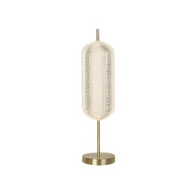 Capsule 60cm Latón De Searchlight - Capsule es una elegante y moderna lámpara de mesa con detalles de latón satinado y una pantalla de cristal acrílico que difunde una luz suave y agradable.