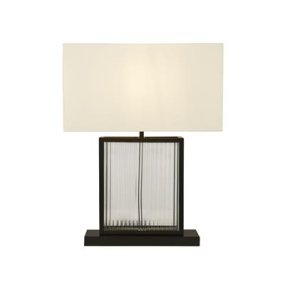 Clarendon 53cm Negro lámpara de mesa De Searchlight - Su llamativa base de metal negro mate y vidrio templado destaca con fuerza, mientras que la pantalla de terciopelo color crema crea un suave contraste y una sensación de lujo.