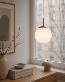  Globi Ø15 Latón/blanco lámpara de ventana De Nordic Lighting - La l&aacute;mpara de ventana Globi es una l&aacute;mpara elegante y moderna que crea un ambiente c&aacute;lido y acogedor en cualquier habitaci&oacute;n.