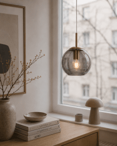 Globi Ø15 Latón/ahumado lámpara de ventana De Nordic Lighting - La l&aacute;mpara de ventana Globi es una l&aacute;mpara elegante y moderna que crea un ambiente c&aacute;lido y acogedor en cualquier habitaci&oacute;n.